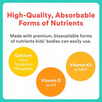 SmartyPants Kids Bone Support 4-in-1 Gummies with Calcium, Vitamin D3, K2 & Phosphorus for Growing Bones, Strawberry Mango, 60 Count (30 Day Supply)