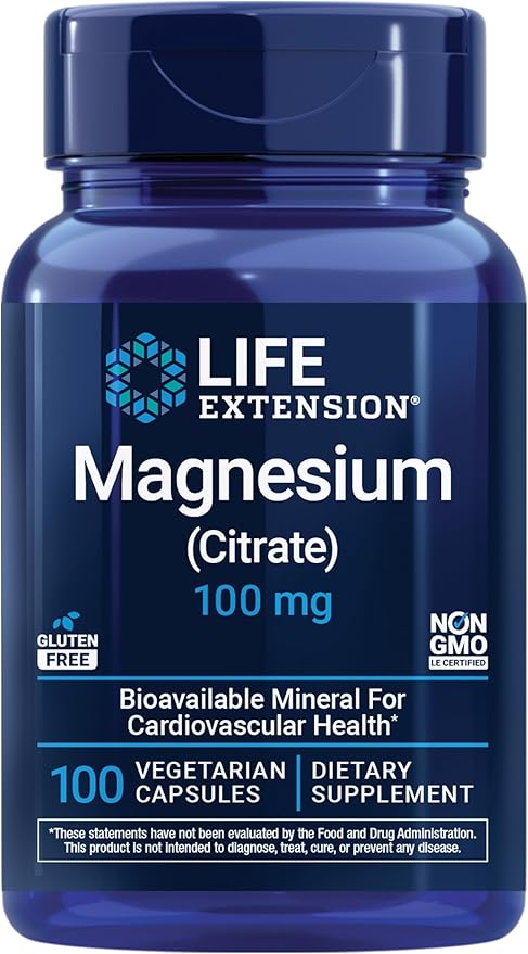 Life Extension Magnesium Citrate 100 mg Vegetarian Capsules, Blue, 100 Count