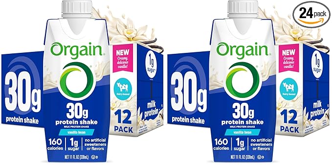 Orgain 30g High Protein Shake, Dairy Isolate Milk Protein, Vanilla Bean, 5g BCAAs, 1g Sugar per Serving, Meal Replacement, Ready to Drink, Keto Friendly, Gluten-Free, 11 Fl Oz, (Pack of 24)