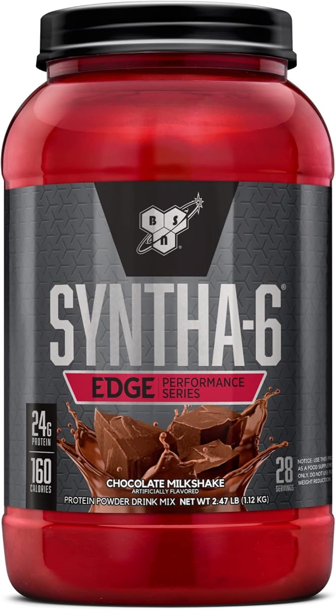 BSN SYNTHA-6 EDGE Protein Powder, Chocolate Flavored Powder with Hydrolyzed Whey, Micellar Casein, for Muscle Gain, Low Sugar, 24g Protein, Chocolate Milkshake, 28 Servings, 2.47 Pound (Pack of 1)
