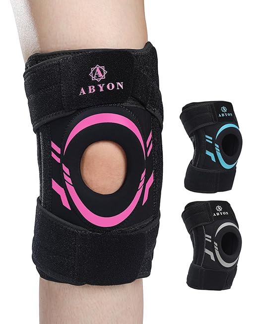 ABYON Knee Brace for Women – Adjustable Knee Support for Meniscus Tear, ACL, MCL & Arthritis – Neoprene Patella Stability Wrap with Dual Side Spring Stabilizers & Patella Gel Padfor Pain Relief & Injury Recovery – See How to Size Video Before Ordering