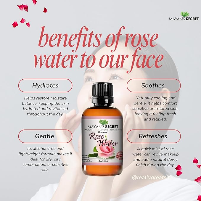 Pure Carrier and Essential Oils for Skin Care, Hair, Body Moisturizer for Face-Anti Aging Skin Care (Rose Water Hydrosol, 4oz)