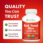 Red Yeast Rice with CoQ10 Supplement | Healthy Cholesterol Levels & Heart Health Support | Extra Strength Red Yeast Rice 1200 MG (600 MG Per Capsule) with Monakolin K | No Citrinin, Non-GMO | 60 Ct