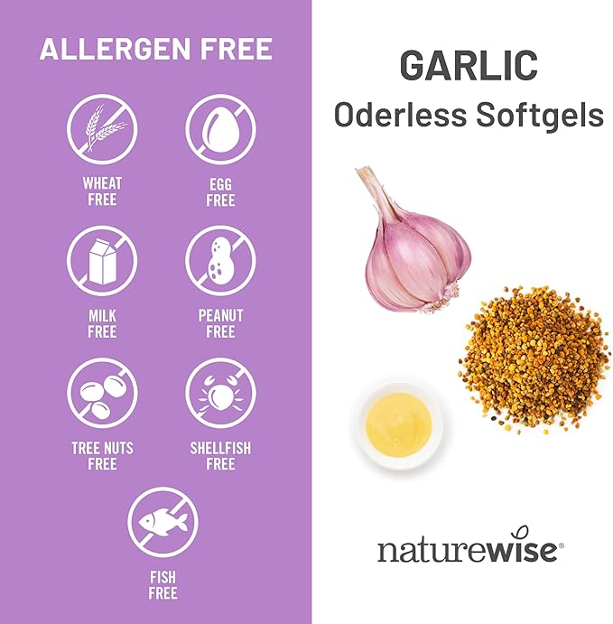 NatureWise Odorless Garlic Pills - with Royal Bee Jelly & Pollen - Herbal Supplement for Heart Health + Immune System + Antioxidants - Gluten Free, Non-GMO - 60 Softgels [2-Month Supply]