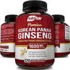 NutriFlair Korean Red Panax Ginseng 1600mg – 120 Vegan Capsules | 5% Ginsenosides | Non-GMO, Gluten-Free | Natural Energy & Focus Support | Made in USA