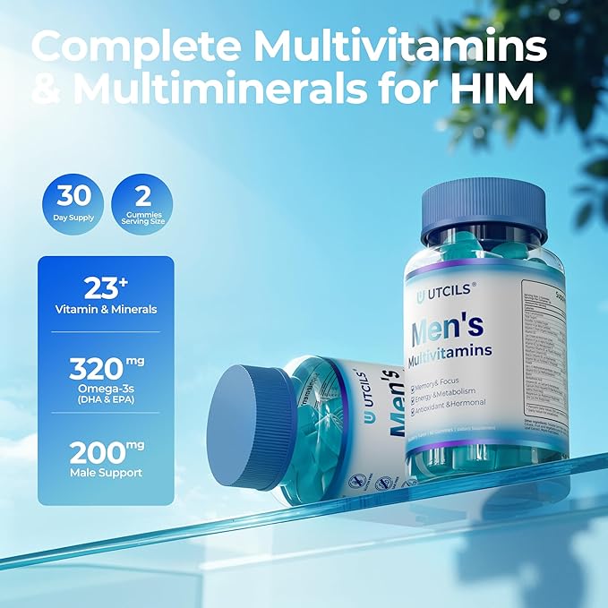 Mens Multivitamin Gummies for Men Daily - Zero Sugar Adult Gummy Vitamins with Saw Palmetto, Omega 3 DHA EPA, Probiotics 5B CFU, CoQ10, Turmeric Ginger for Prostate, Heart, Brain & Energy Support