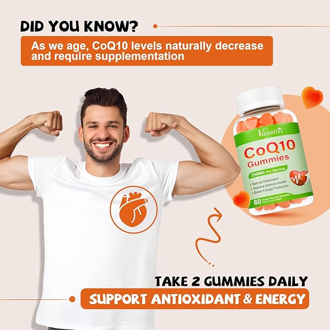 2 Pack CoQ10 Gummies 250 mg, Plus Omega-3, Magnesium, Vitamin B12 for Cellular Energy, Brain & Antioxidant, 5X Better Absorption Coenzyme Q10 Supplement - 120 Cts