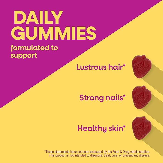 Nature’s Way Alive! Hair, Skin & Nails Gummies with Collagen and Biotin, Advanced Beauty Formula Supplement with Antioxidant Vitamins C & E*, Strawberry Flavored, 60 Gummies