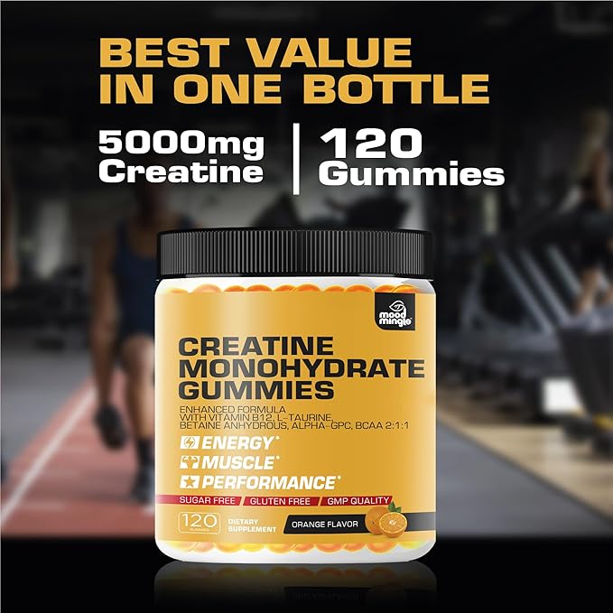 Creatine Monohydrate Gummies 5g for Men Women - Sugar Free Chewable Vegan Supplement - Enhanced Formula with Vitamin B12 L-Taurine Betaine Anhydrous Alpha-GPC BCAA 2:1:1