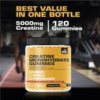 Creatine Monohydrate Gummies 5g for Men Women - Sugar Free Chewable Vegan Supplement - Enhanced Formula with Vitamin B12 L-Taurine Betaine Anhydrous Alpha-GPC BCAA 2:1:1