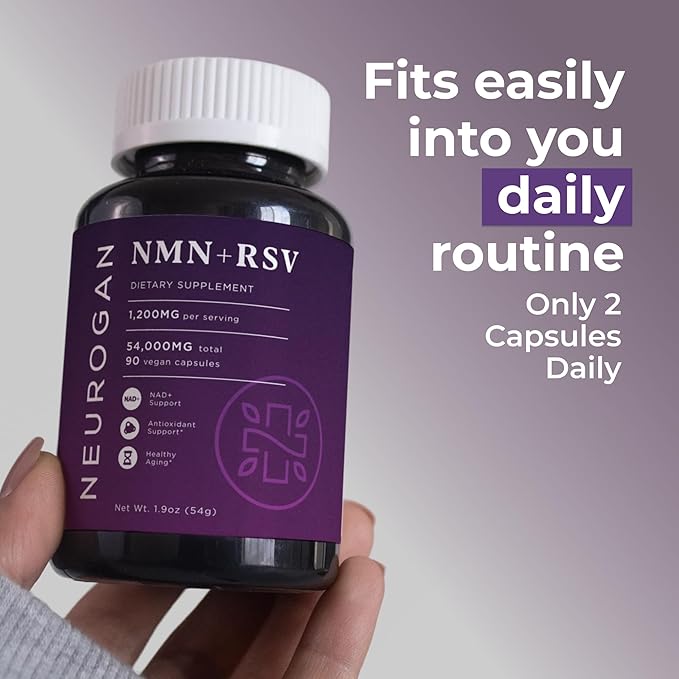 Neurogan NMN + Resveratrol Capsules – Cellular Health & Energy Support – 1200mg Nicotinamide Mononucleotide and Trans-Resveratrol per Serving, 90 Count