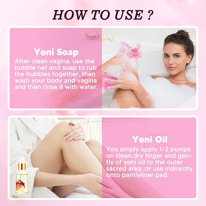 Feminine Wash & Yoni Oil & Yoni Soap Set for Women, Yoni Wash for Vaginal Remove Odor, Natural Feminine Care Soap for pH Balance, 1 Fl.Oz Feminine Oil & 5.07 Fl.Oz Vaginal Wash 3.53 Oz Yoni Soap Bar