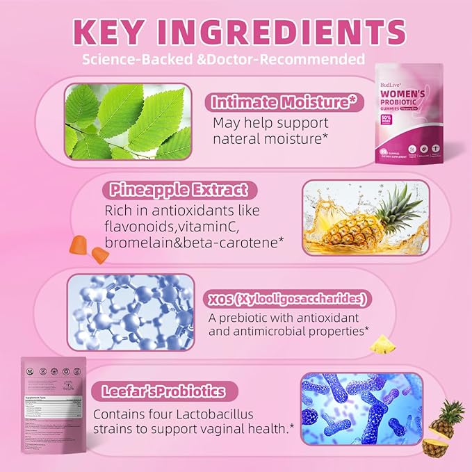 Vaginal Probiotics Gummies for Women, pH Balance for Women, Feminine Probiotics Gummy for Vaginal Health, Odor Control, Gut Health, Immune Support, Pineapple Probiotic Gummies for Woman, 90 Count
