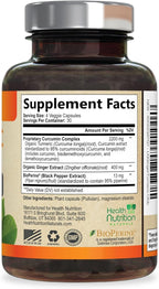 Turmeric Curcumin Supplement - 2200mg Curcumin Complex & 400mg Organic Ginger per Serving - 95% Curcuminoids & BioPerine Black Pepper for Best Absorption & Joint Support, Bottled in USA - 120 Capsules