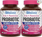 Probiotics for Women, 120 Billion CFU 34 Strains, Prebiotics, Digestive Enzymes, Cranberry, 4-in-1 Feminine Probiotic, Digestive, Vaginal, Immune Support, 60ct (Pack of 2)