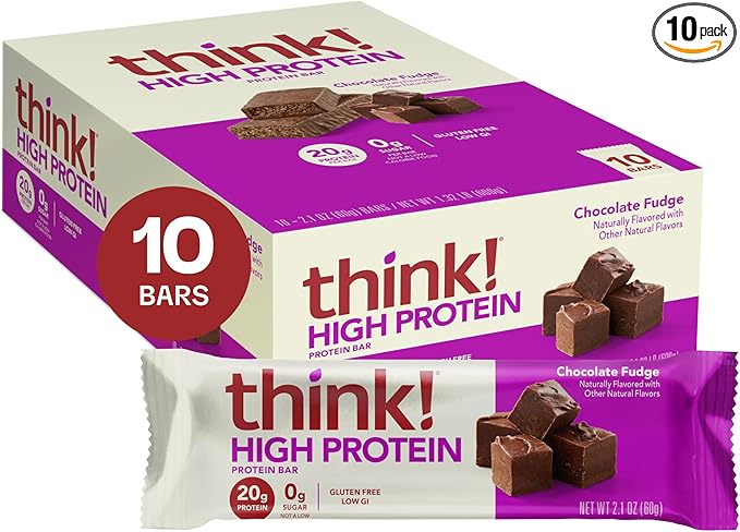 think! Protein Bars, High Protein Snacks, Gluten Free, Kosher Friendly, Chocolate Fudge, Nutrition Bars, 2.1 Oz per Bar, 10 Count (Packaging May Vary)
