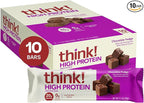 think! Protein Bars, High Protein Snacks, Gluten Free, Kosher Friendly, Chocolate Fudge, Nutrition Bars, 2.1 Oz per Bar, 10 Count (Packaging May Vary)