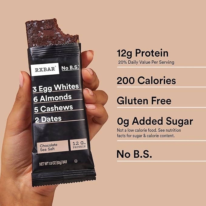 RXBAR Protein Bars, Protein Snack, Snack Bars, Chocolate Sea Salt, 22oz Box (12 Count)