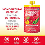 Designer Wellness Energy Smoothie, Real Fruit, 100mg Natural Caffeine, 5g Protein, Low Carb, Zero Added Sugar, Gluten-Free, Strawberry Watermelon, 12 Count