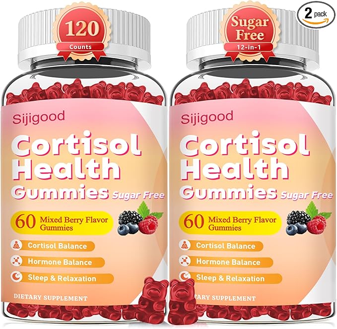 2 Packs Cortisol Gummies - Cortisol Supplements for Women & Men with Ashwagandha, Magnesium, L-theanine for Cortisol Balance, Support Relaxation, Energy, Zzz, Mixed Berry Flavor, 120Ct