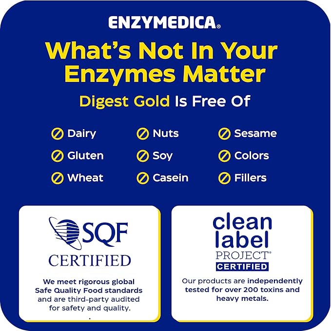 Enzymedica Digest Gold + ATPro, Maximum Strength Enzyme Formula, Prevents Bloating and Gas, 14 Key Enzymes Including Amylase, Protease, Lipase and Lactase, 240 Capsules