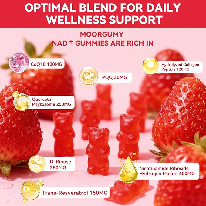 1500MG Core Collagen Supplements with N AD+ for Women & Men, Trans-Resveratrol, CoQ10, Nicotinamide Riboside Hydrogen Malate, for Healthy Aging & Antioxidant Support, 120 Gummies