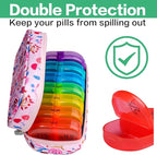 Serfeymi Weekly Travel Pill Organizer 2 Times A Day AM PM Upgraded Rainbow Pill Box 7 Day with Portable Zipper Canvas Pill Case, Medicine Organizer for Pills, Vitamins, Fish Oils - Pink 01