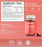 Iron Gummies for Women & Men, Gentle Iron Bisglycinate 25mg with Vitamin C, B12 & Folic Acid, Pectin-Based, Cherry Flavor, 60 Count (30 Servings)