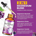 2 Pack Liquid Magnesium Glycinate Supplement, Calm Magnesium Citrate, Taurate Drops with Omega 3, Zinc, Ashwagandha, L-Theanine, Chamomile for Sleep, Mood, Stress Relief, Bone, Muscle, Grape Flavor