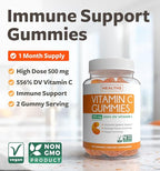 Vegan Vitamin C Gummies for Adults - Immune Support Gummies with Chewable Vitamin C 500mg per Serving for Daily and Seasonal Wellness - High Potency Non-GMO Formula - Orange Flavor (1 Month Supply)