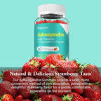 Ashwagandha Gummies with L-theanine, Ashwa Root Supplement Gummy for Women Men, 60 Strawberry Flavored Gummies