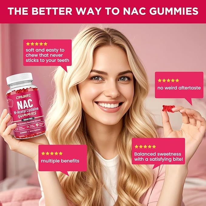 CFILIHTC (2 Pack) NAC Gummies 600mg, N Acetyl Cysteine Supplement with Glutathione, Resveratrol, Magnesium, CoQ10, NAC Chewable for Antioxidants & Immune Support, Strawberry Flavor 120 Gummies