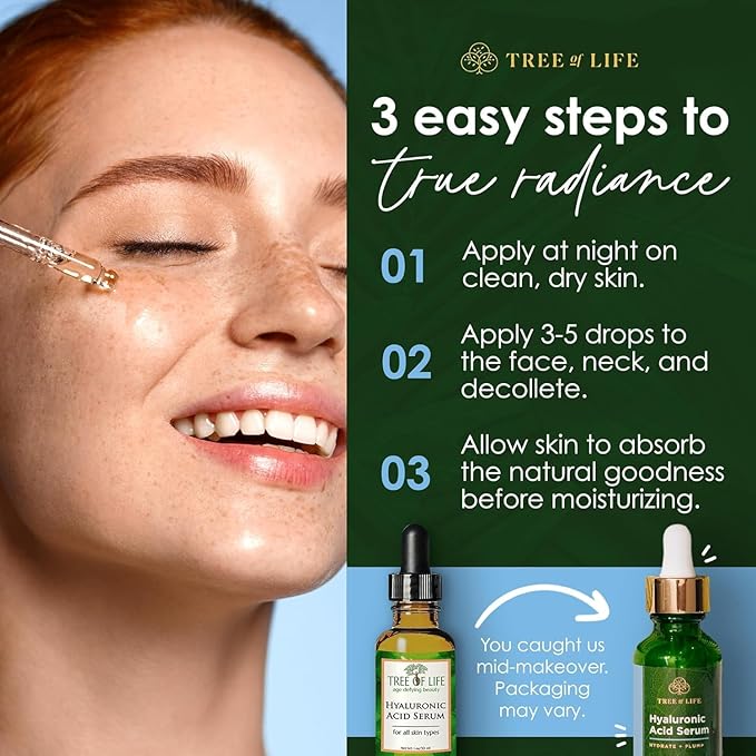 Tree of Life Beauty Hyaluronic Acid Serum, Skin Brightening Face Oil for Dark and Age Spots, Facial Serums for Dry and Sensitive Skin Care with Vitamin E for Soft Smooth Skin, 2 Fl Oz, (Pack of 2)