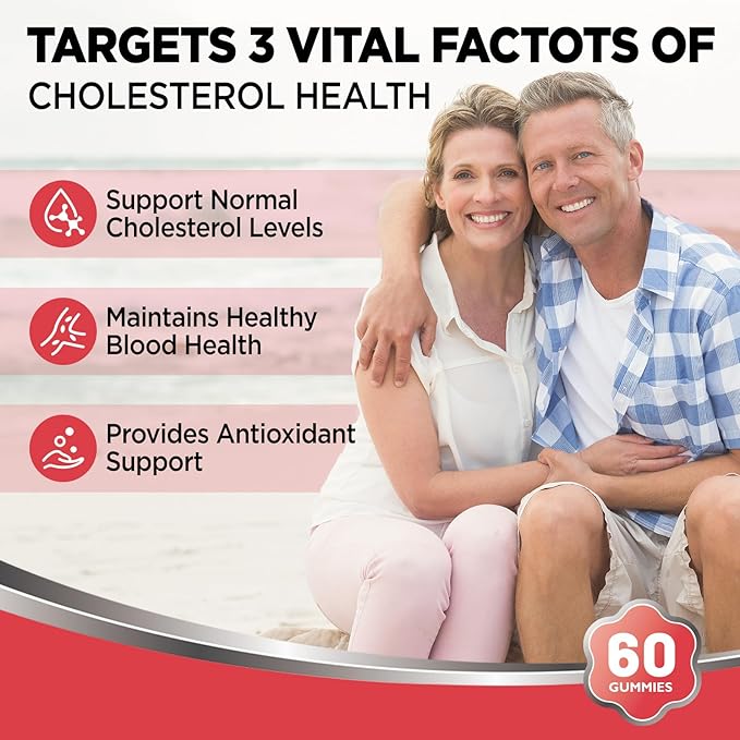 Cholesterol Gummies Sugar-Free,12-in-1 Cholesterol Supplements with Plant Sterols,Citrus Bergamot,CoQ10 and Vitamins for Cholesterol Health, Vegan, Mixed Berry Flavor, 60 Counts