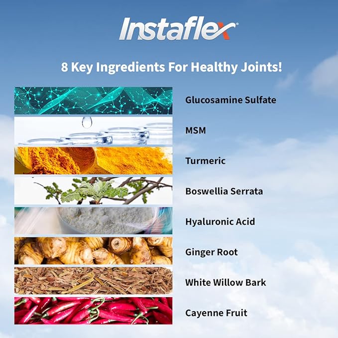 Instaflex Joint Support Supplement for Men and Women - Glucosamine, MSM, White Willow, Turmeric, Ginger, Cayenne, Hyaluronic Acid - 90 Capsules