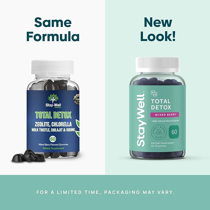 Total Detox, Heavy Metal Detox for Adults- Zeolite, Chlorella, Milk Thistle, Shilajit & Iodine, Toxin Cleanser, Pineal Decalcification, Fluoride Cleanse, Heavy Metal Cleanse, 60 Mixed Berry Gummies