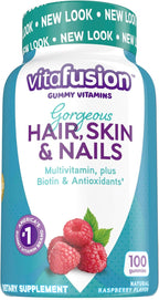 Vitafusion Gorgeous Hair, Skin Nails Multivitamin Gummy Vitamins, Plus Biotin and Antioxidant Vitamins CE, Raspberry Flavor, from America’s,100ct (33 Day Supply) (Pack of 2)