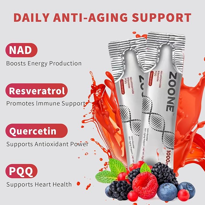 NAD Resveratrol Supplement, NAD+ Liquid Supplement 1000mg, with Nicotinamide Riboside, Resveratrol & PQQ, NAD Supplements for Men & Women, Healthy Aging & Boosts Cellular Energy – 30 Packs