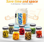 Large Pill Dispenser to Store 7 Various Supplements - Pill Organizer & Supplement Organizer for Travel, Anti-Mixing Design, with Strap & 20 Sticky Labels （Off-White）