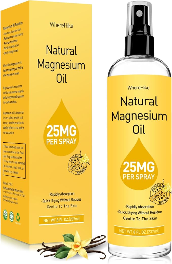 Magnesium Spray, Pure Magnesium Oil Spray for Feet,Ideal Gift for Muscle Relaxation&Better Sleep,Rapid Absorption,Quick Drying Without Residue-Vanilla