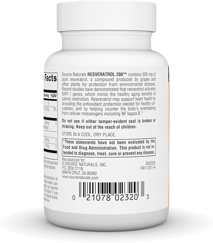 Source Naturals Resveratrol, for Heart and Healthy Aging* - 200 mg- 60 Vegan Capsules