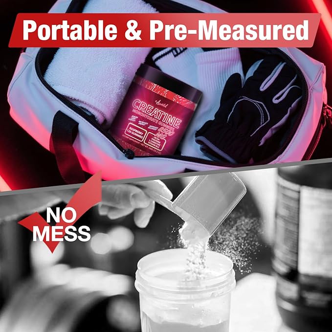 Creatine Monohydrate Gummies Complex 8500 MG for Men & Women, Creatine Monohydrate Supplement for Muscle Growth, Strength & Energy Support, Pre Workout Gummies 120 Count Raspberry Flavor