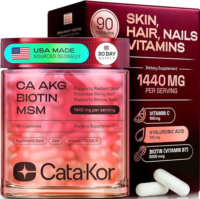 Hair Skin and Nails Vitamins for Women – Biotin Collagen Hair Supplement | Hyaluronic Acid | Calcium AKG | MSM | Vitamin D3 K2 & C – Hair Growth Vitamins for Women – 30 Day Supply (1 Pack)