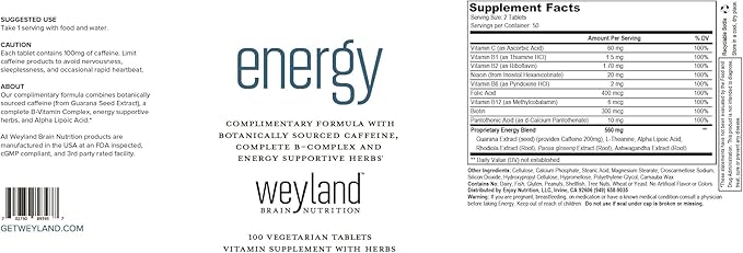 Energy | Complimentary Formula w/Botanically Sourced Caffeine | Complete B-Complex & Energy Supportive Herbs