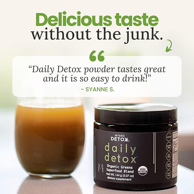 Daily Detox Greens Powder, Organic Superfood Supplement for Detox, Gut Health, Energy, Immune Support, Overall Wellness, Gluten Free Multivitamin Drink Mix, Vegan, Non GMO, 30 Servings