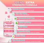 L Tyrosine Gummies, 2 Pack 10-in-1 L-Tyrosine Supplement, Tyrosine Gummies with L-Theanine B6 D3, Support Cognitive, Memory, Energy, Mood for Adult & Kids, Strawberry Flavor, 120 Ct