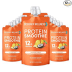 Designer Wellness Protein Smoothie, Real Fruit, 12g Protein, Low Carb, Zero Added Sugar, Gluten-Free, Non-GMO, No Artificial Colors or Flavors, Tropical, 12 Count