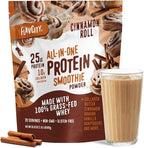 FlavCity All in One Protein Shake Powder, Cinnamon Roll - On the Go Meal Alternative + Collagen Peptides, Reishi & Cordyceps - Focus, Skin, Hair & Joint Support - 100% Grass Fed Whey, 20 Servings