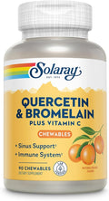 SOLARAY Quercetin with Bromelain and Vitamin C Chewables - Immune Support Supplement - Immune Defense and Heart Health Complex with 1250mg Vit C, Natural Orange Flavor, 60-Day Guarantee, 30 Serv, 90ct