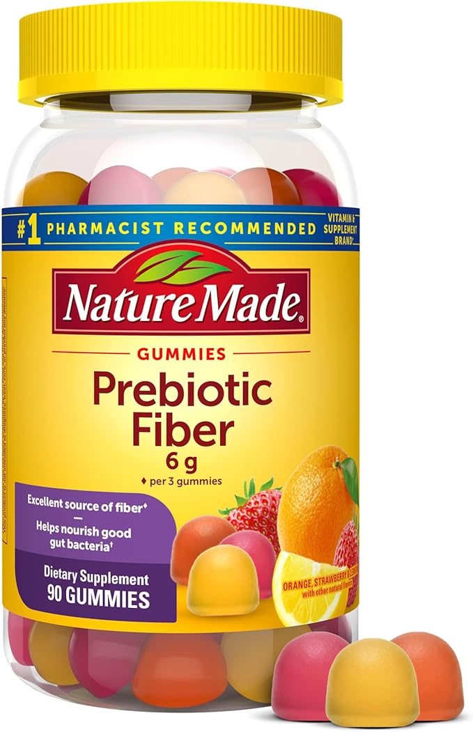 Nature Made Prebiotic Fiber Gummies for Adults and Kids, Fiber Supplement for Digestive System Support, 90 Gummies